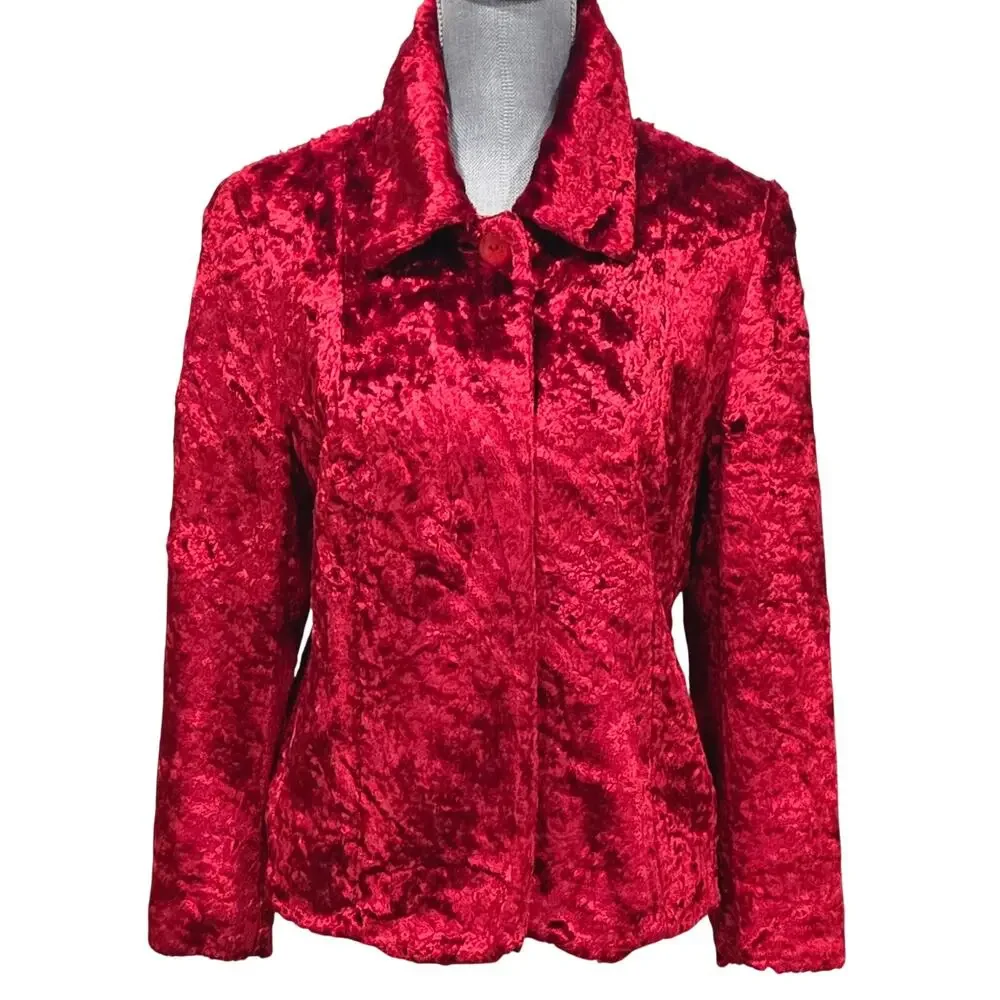 European Boutique Cherry Red Plush Velvet Blazer EU 42 - Picture 7 of 14